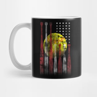 American Flag Softball Gift Mug